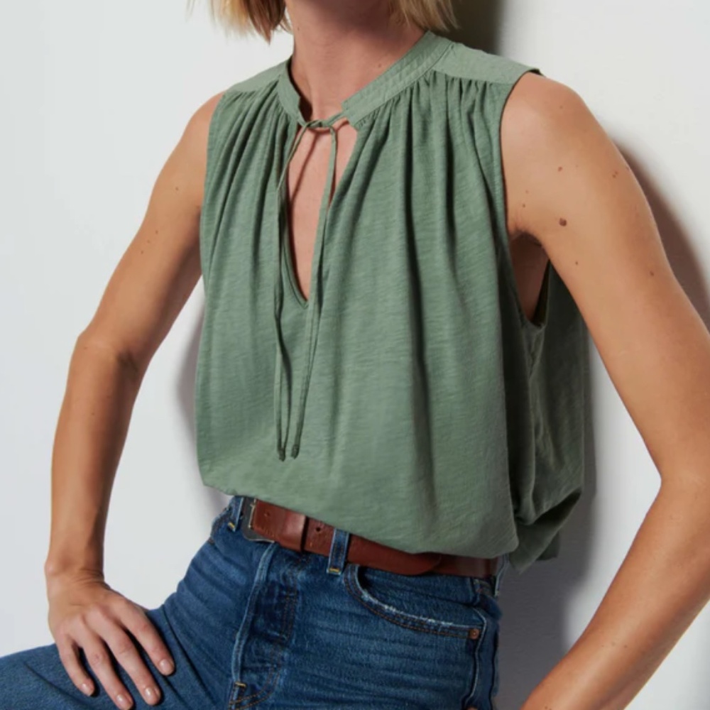 Nation LA Via Tank - Sea Spray 100% Pima Cotton Sz Med
